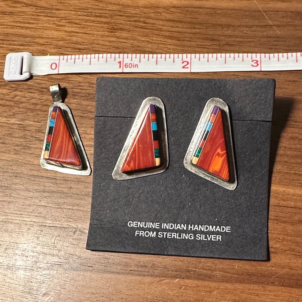 Sterling Silver Turquoise Native made Pendant and Earrings Set